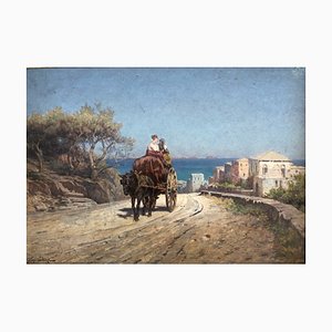 Arthur Jean Baptiste Calame, Route De San Remo, Mioli Enclage, metà XIX secolo, Olio su cartone e cartone, con cornice