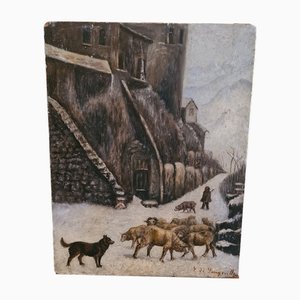 Sheep Herder, France, 1890s, Oil on Mahogany