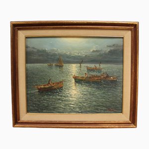 Seascape Oil Painting, Italian, 20th Century, Oil