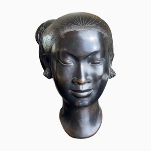 Nguyen Thanh Le, Sculpture Tête de Jeune Femme Vietnamienne en Bronze, 1950s, Bronze
