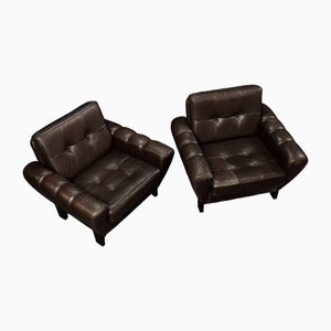 Mid-Century Modern Brown Leather Heart-Shaped Lounge Chair, 1960s, Set of 2