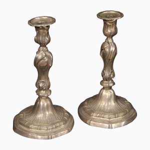 20th Century Italian Silvered Metal Candleholders, 1950s, Set of 2