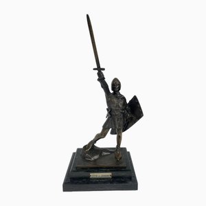 Enrico Butti, Bronze and Marble Statuette Warrior of Legnano, 1890s, Bronze & Marble