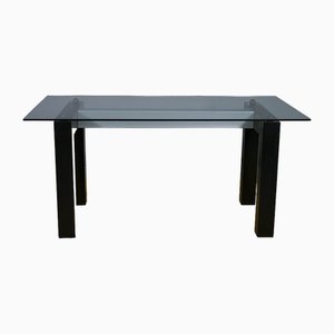 Mesa con tablero rectangular de vidrio templado, Italia, años 70