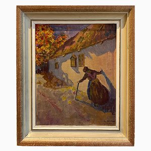 Edouard Baud, Promenade D'automne, 1914, Oil on Cardboard, Framed