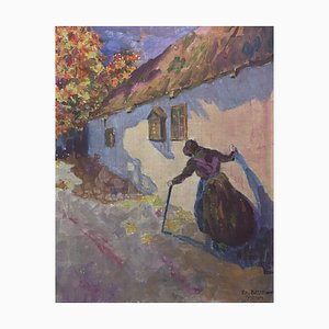 Edouard Baud, Promenade D'automne, 1914, Oil on Cardboard, Framed