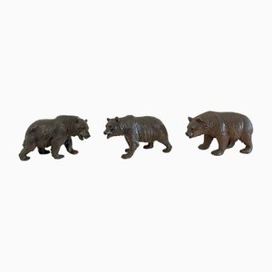 Antique Oak Carved Black Forest Bears, 1860s, Set of 3