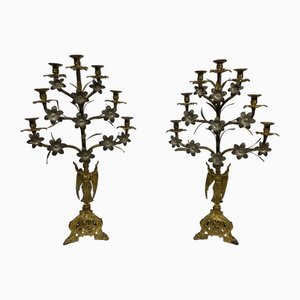 Candelabros antiguos de bronce dorado. Juego de 2