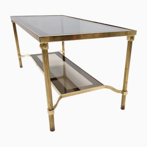 Vintage Italian Rectangular Brass Coffee Table with Mirrored Glass Edges, 1960s