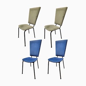 Mid-Century Italian Chairs in Green and Blue, 1970s, Set of 4