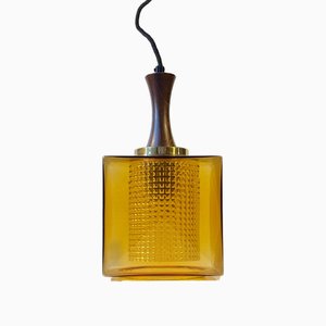 Cubic Ceiling Lamp in Amber Glass from Orrefors, 1960s