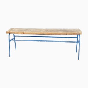 Mid-Century Bench in Royal Blue and Tan