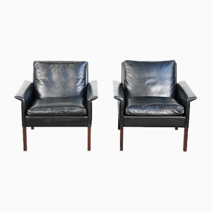 Fauteuils Modèle 500 en Palissandre et Cuir Noir Vieilli par Hans Olsen pour CS Møbler, Set de 2