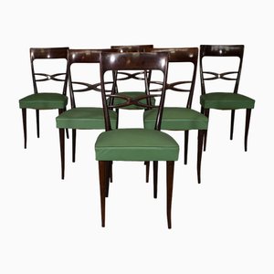 Dining Chairs with Green Seat, 1950, Set of 6