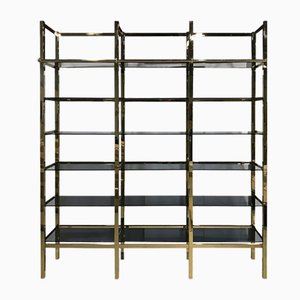 Brass Etagere with Black Glass Shelves, 1980s
