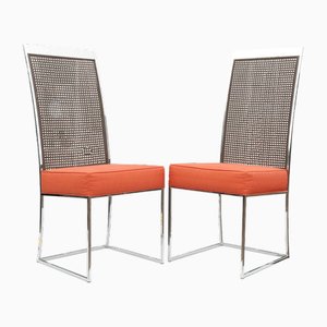 Chromed Steel and Rattan Dining Chairs by A. Milo Baughman for Thayer Coggin, 1970s, Set of 2