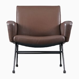 Poltrona vintage in pelle marrone, anni '50