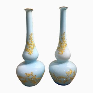 Vases Soliflower Vintage en Verre de Murano Opalin Turquoise, Italie, Set de 2