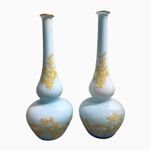 Vintage Italian Turquoise Opaline Soliflower Vases in Murano Glass, Set of 2