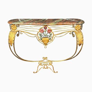 Vintage Console Table in Gilded and Lacquered Iron, 1950