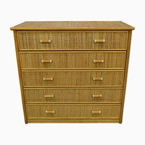 Italian Chest of Drawers in Wicker and Bamboo, 1970s