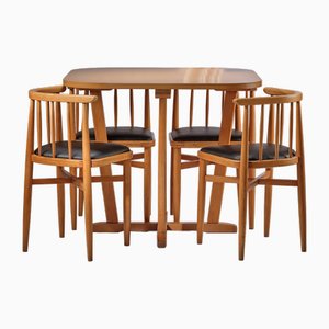 Mid-Century Swedish Table and Chairs in Beech, 1950s, Set of 5