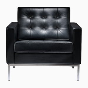 Sillón Volo italiano de cuero negro con detalle de botón flotante de Florence Knoll Bassett para Knoll International, 2006