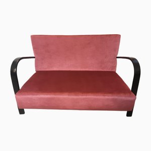 Art Deco Two-Seater Sofa in Red Velvet, 1950s