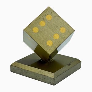 Mid-Century Dice Paperweight in Brass, 1970s