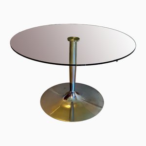 Italian Tulip Table in Chromed Metal and Tempered Glass Top, 1970s