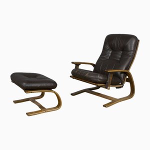 Reclining Armchair with Footrest, 1970, Set of 2