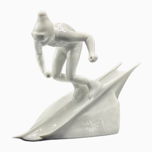 Figura de esquiador de Slalom vintage de porcelana de Royal Dux, años 50
