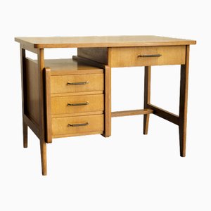 French Oak Desk with Leather-Wrapped Handles, 1950