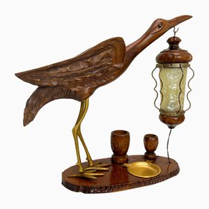 Art Deco Heron Tischlampe mit Aschenbecher und Zigarettenservice, Aldo Tura zugeschrieben, 1940er