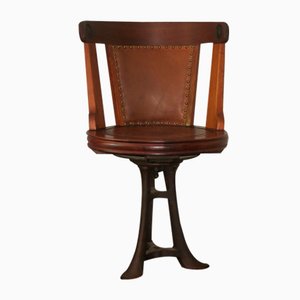 Chaise de Bureau Tournant Nautique Antique en Teck