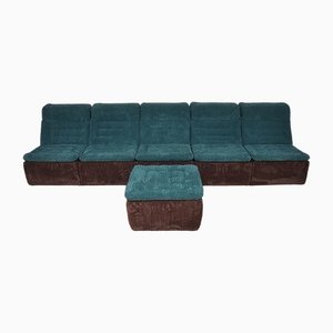 Türkisbraune modulare Cordsessel mit Pouf, 1970er, 6er Set