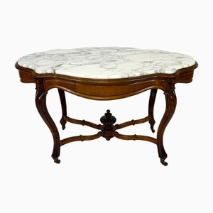 French Napoleon III Violin Table in Walnut and White Marble, 1880