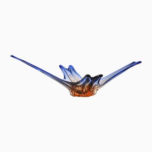 Vintage Bowl in Cobalt and Amber Murano Glass, 1960s