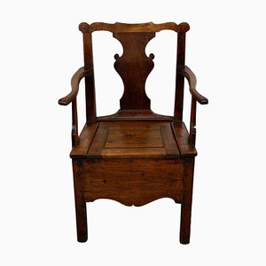 English Oak Commode Chair 18th Century