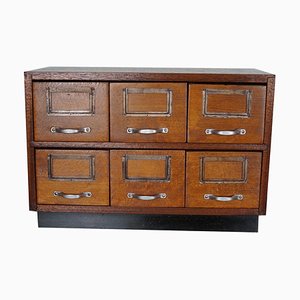 Small Dutch Oak Tabletop Model Apothecary Filing Cabinet, 1940s