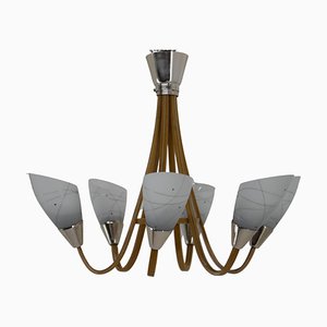 Wood & Glass Chandelier attributed to Wood Humpolec, 1960s