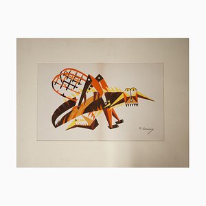 Lithographie Cyle of the Cricket pour le Ballet Natural Stories attribuée à Mikhail Larionov, 1916