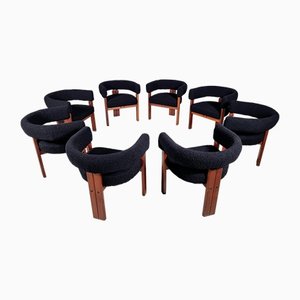 Dining Chairs in Teak Wood & Bouclé by Ettore Sotssass for Poltronova, 1960s, Set of 8