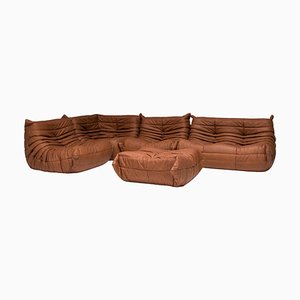 Togo Modular Sofa in Brown Leather by Michel Ducaroy for Ligne Roset, 1980s, Set of 5