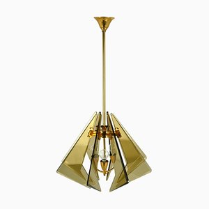 Italian Pendant in Tinted Glass and Gilded Brass by Gino Paroldo, 1950s