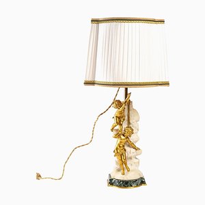 Lampe aus vergoldeter Bronze & weißem Marmor, Ende 19. Jh.