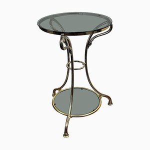 Italian Modern Regency Neoclassical Brass & Smoked Glass Side Table by Milo Baughman, 1960s