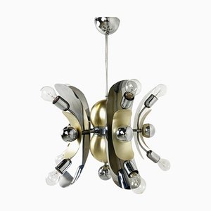 Vintage Italian Chrome & Brass Chandelier, 1970s