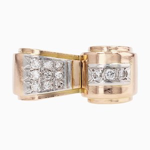 Asymmetrischer Panzerring aus 18 Karat Gelbgold & Diamanten, 1950er