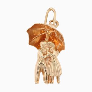 Pendentif en Or Rose 18 Carats Couple in Love Under an Umbrella, 1960s